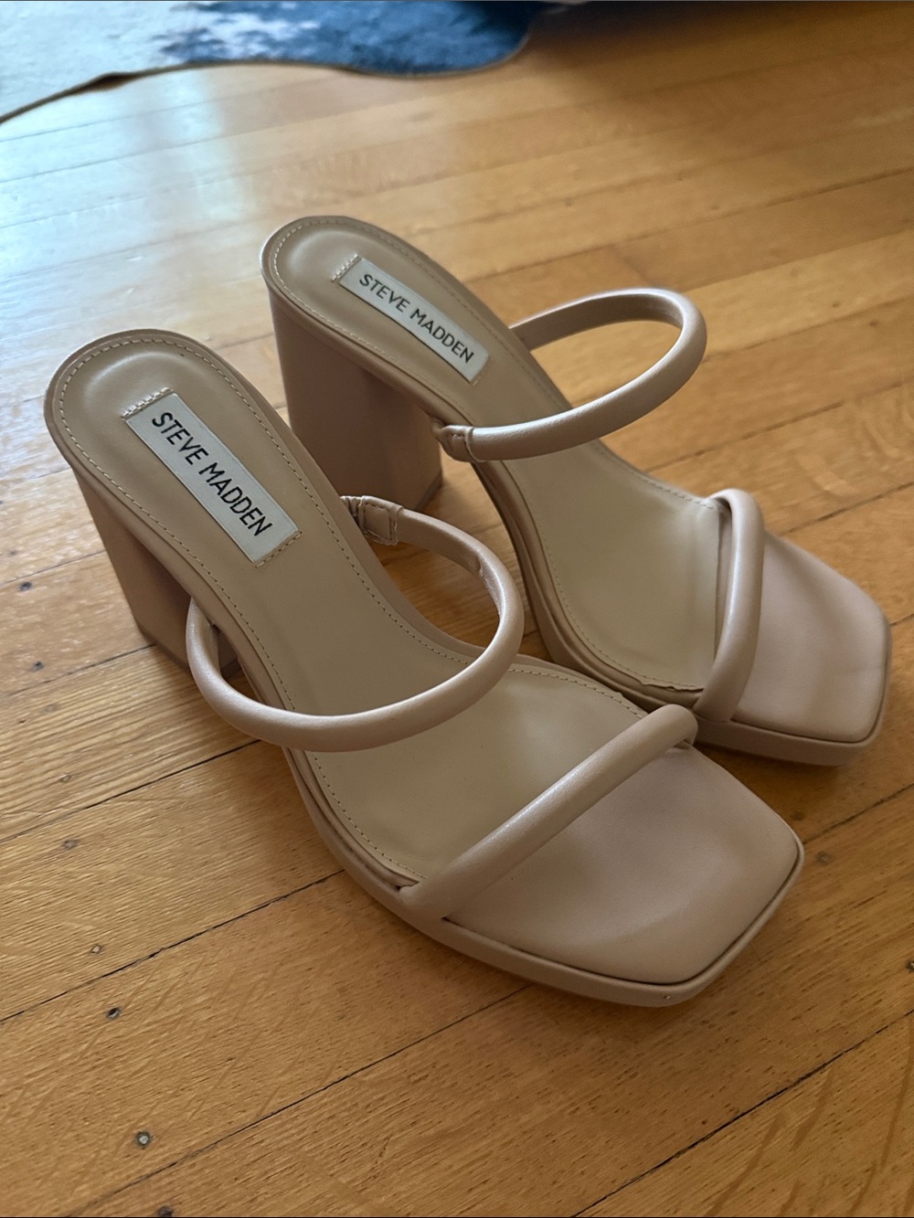 Steve Madden Women's Nude Square-Toe Block Heel Sandals 7.5